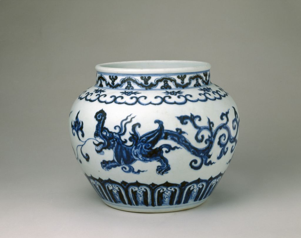 图片[1]-Blue and white Kui dragon pot-China Archive